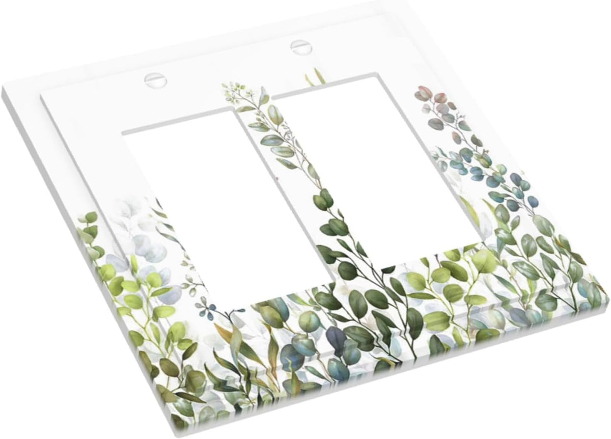 Green Eucalyptus Leaf Plant Herbs Springnature Decorative Outlet Covers 2 Gang Double GFCI Rocker