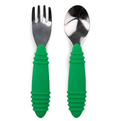 Bumkins Toddler Utensils, Kids Size Fork and Spoon Set, Silicone and Stainless-Steel Training