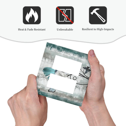 Decorative Outlet Covers Rustic Teal Daisy Floral Flowers Butterfly Wood Grain 2 Gang Double GFCI