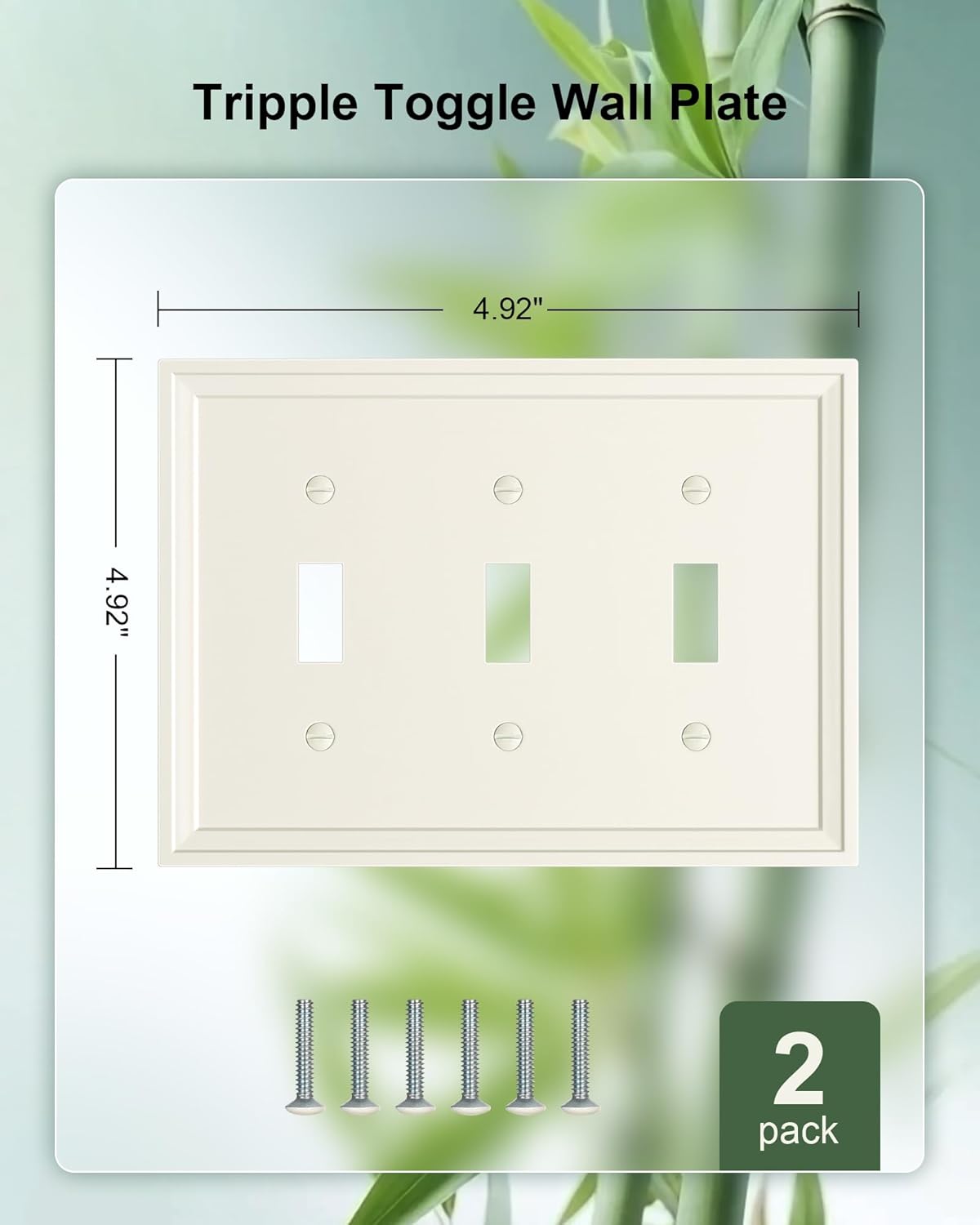 2-Pack Triple Toggle Light Switch Cover Plate, Light Almond Decorative Switch Plate Covers, Natural