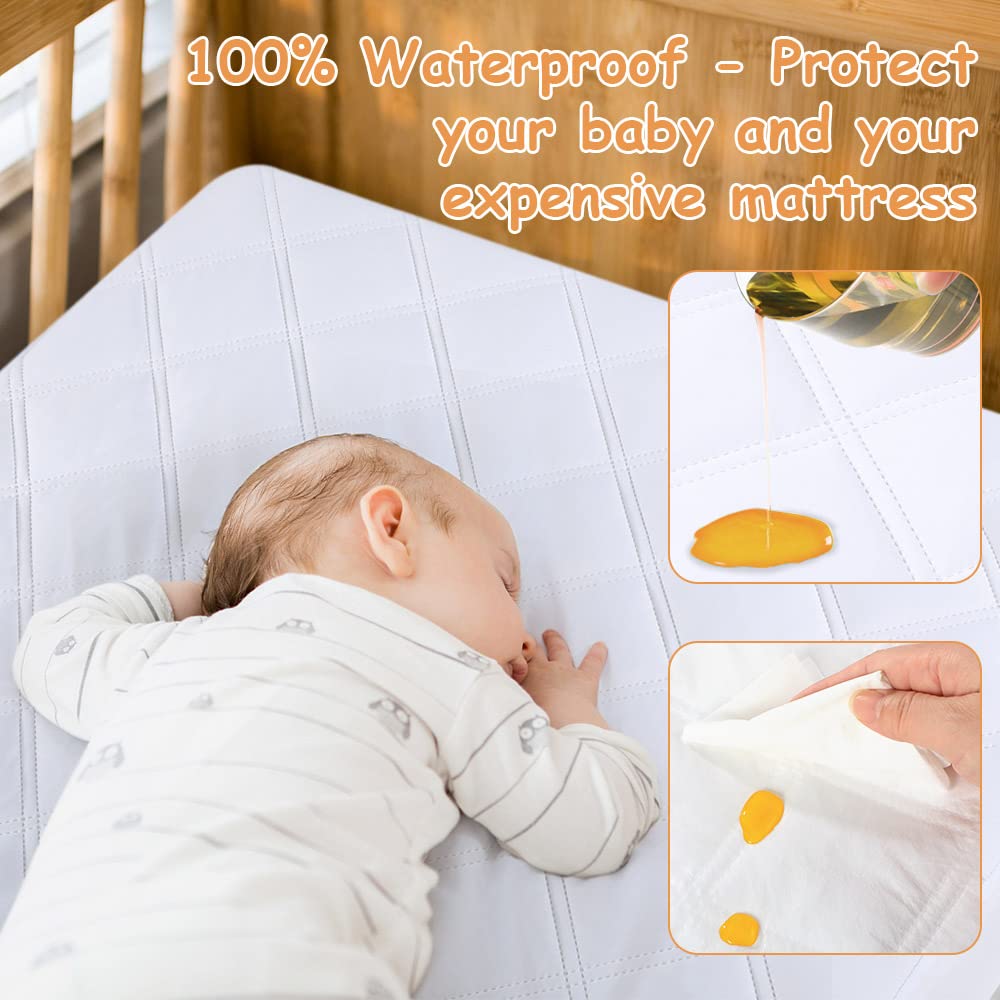 Yoofoss Waterproof Crib Mattress Protector, Quilted Crib Mattress Pad Cover Ultra Soft and