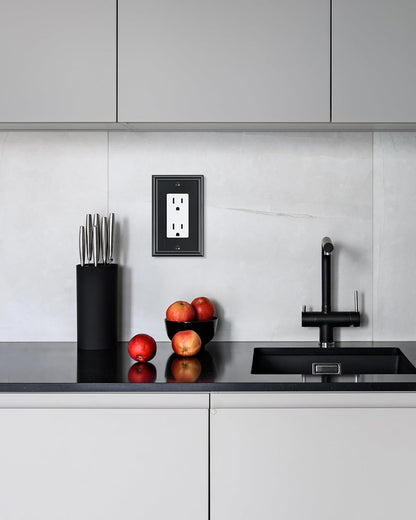 6-Pack Decorator Outlet Cover Plate, Black Decorative Switch Plates and Outlet Covers, Durable Zinc