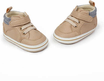 SOFMUO Baby Boys Girls High Top Ankle PU Leather Sneakers Soft Rubber Sole Infant Moccasins Newborn