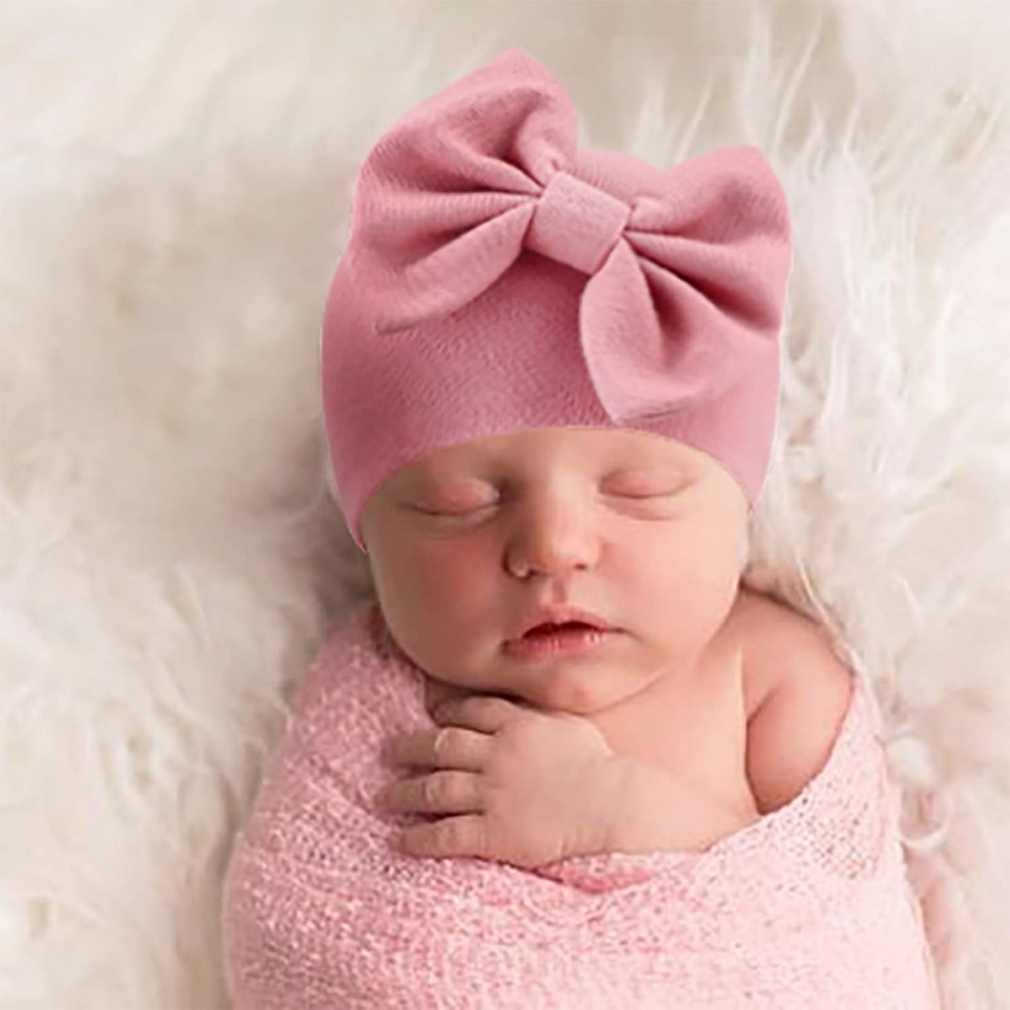 BQUBO Newborn Baby Hats Mittens Set Hospital Hat Beanie Infant Bow Hats Baby Gloves No Scratch