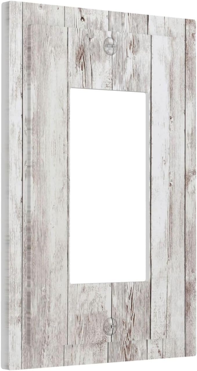 Decorative Outlet Covers Rustic Vintage White Wood Grain 1 Gang Single Rocker Light Switch Cover