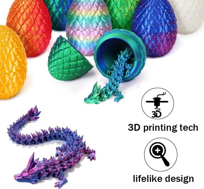 Easter Eggs Gifts for Kids, 3D Printed Dragon in Egg Easter Basket Stuffers Easter Toys for Kids