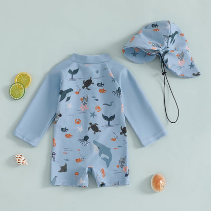 Hnyenmcko Baby/Toddler Boy Rash Guard Swimsuit Long Sleeve One Piece Zipper Swimwear Sunsuit Infant