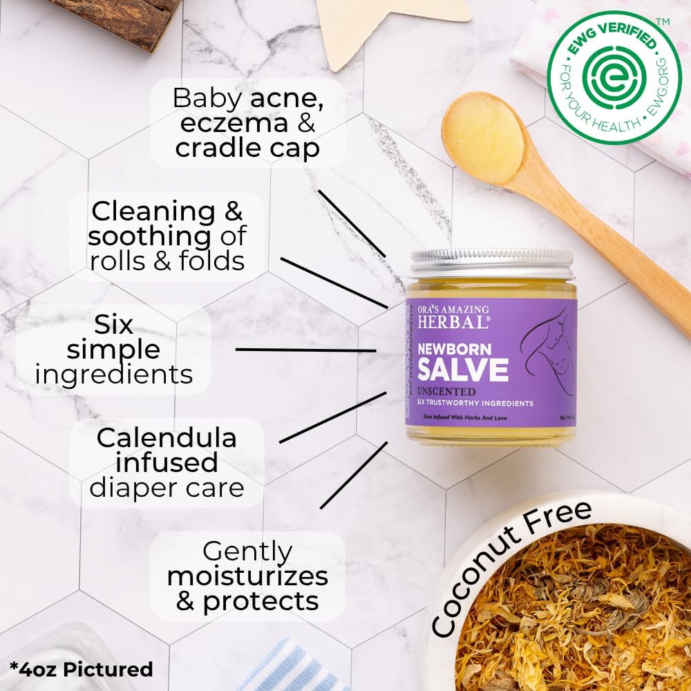 Ora's amazing Herbal, Newborn Salve, Diaper Rash Cream, Calendula Baby Balm, EWG Verified Baby