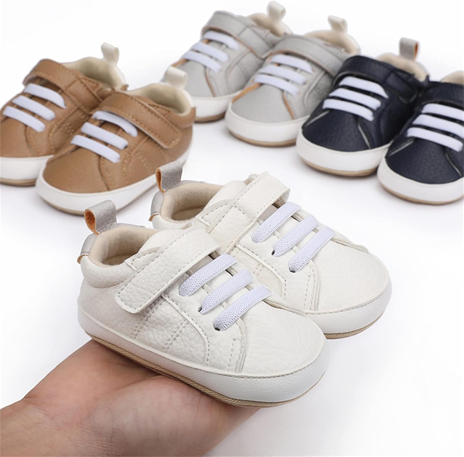 SOFMUO Baby Boys Girls High Top Ankle PU Leather Sneakers Soft Rubber Sole Infant Moccasins Newborn