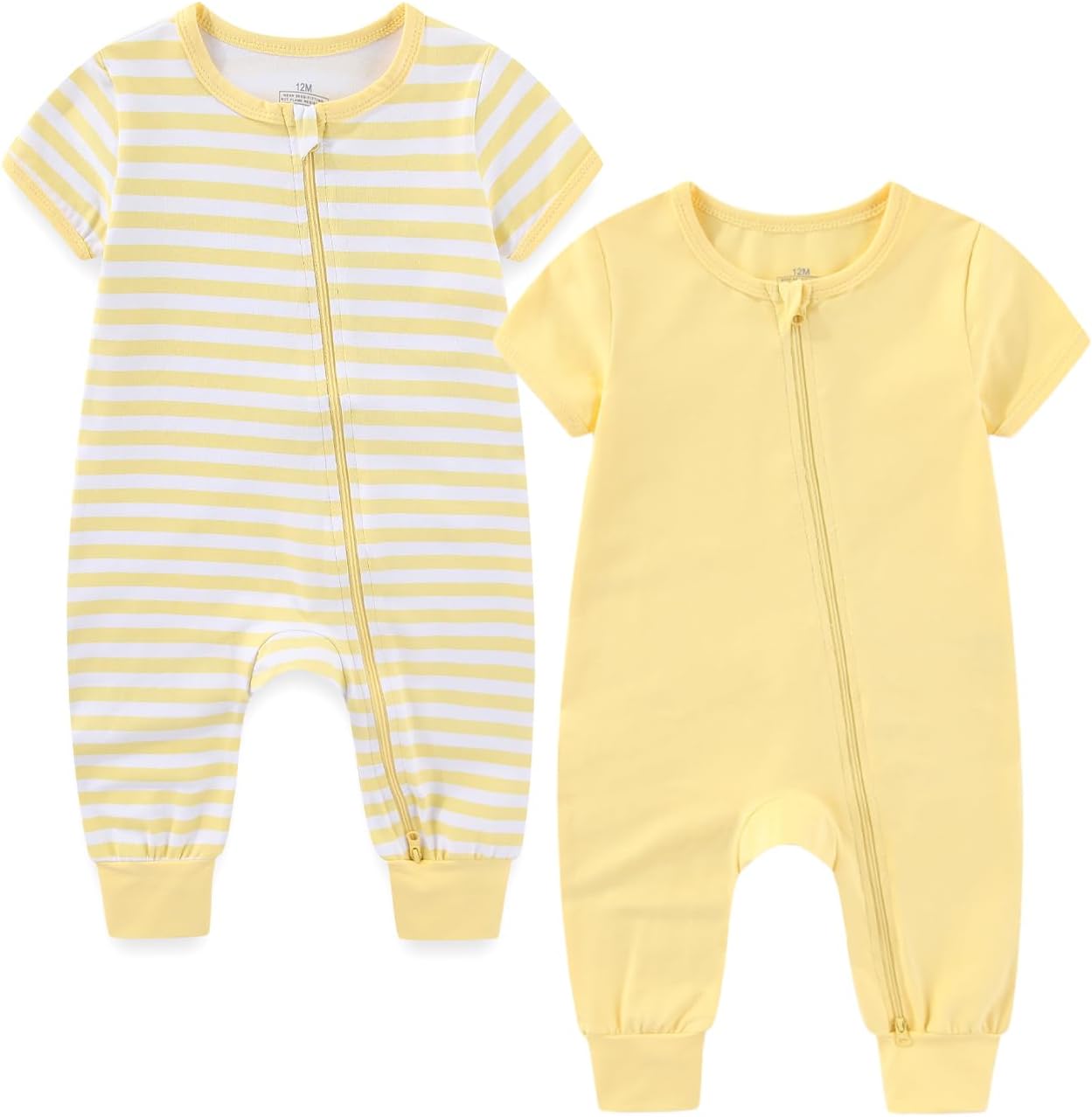 Baby Boy Girl 2 Pack Romper Infant Short Sleeve 2 Way Zipper One Piece Jumpsuits Newborn Clothes