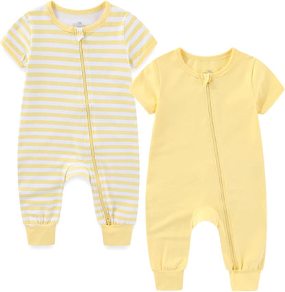 Baby Boy Girl 2 Pack Romper Infant Short Sleeve 2 Way Zipper One Piece Jumpsuits Newborn Clothes