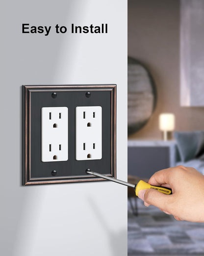 2-Pack Decorative Double Decorator Outlet Cover Plate, Durable Zinc Alloy Aged Bronze Wall Plates
