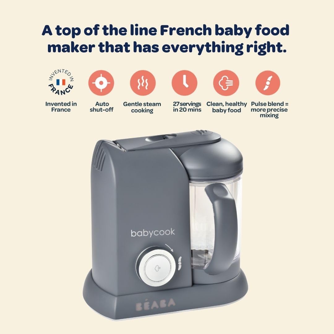 BEABA Babycook Solo 4 in 1 Baby Food Maker, Puree Steamer and Blender for Purees, Grinder with Auto
