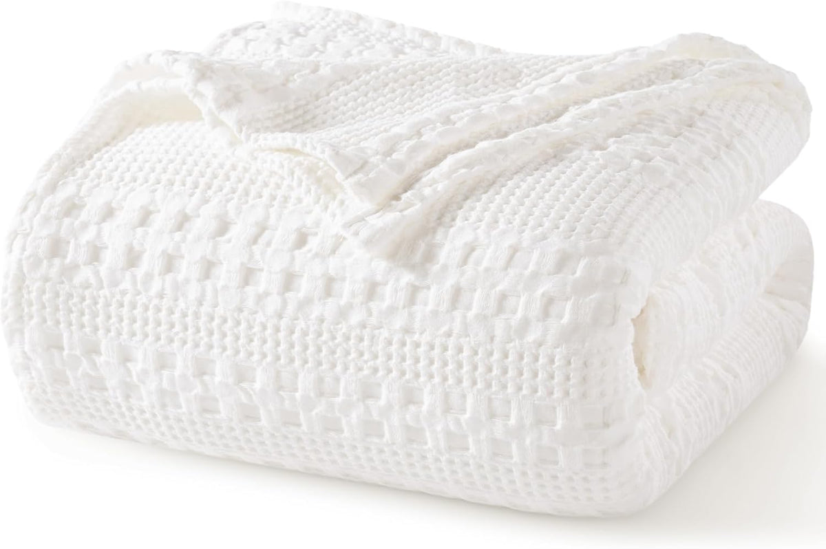 PHF 100% Cotton Waffle Weave Blanket Twin Size, Soft Lightweight Breathable Cozy Summer Blankets