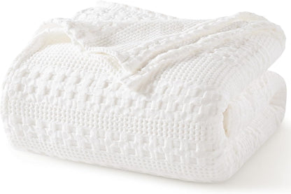 PHF 100% Cotton Waffle Weave Blanket Twin Size, Soft Lightweight Breathable Cozy Summer Blankets