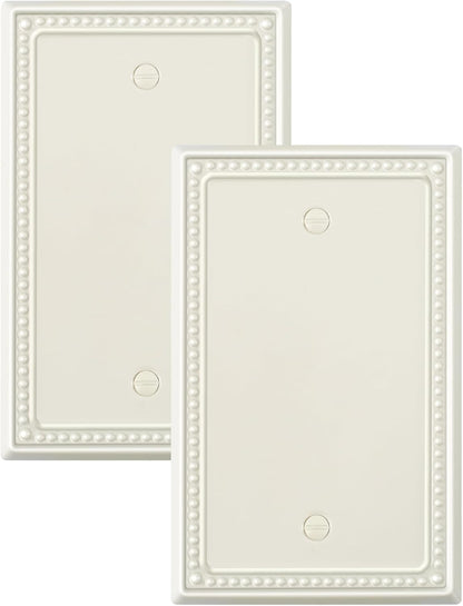 2-Pack Blank Outlet Cover Wall Plate, Metal Switch Plates Outlet Covers, Light Almond Pearls Beaded
