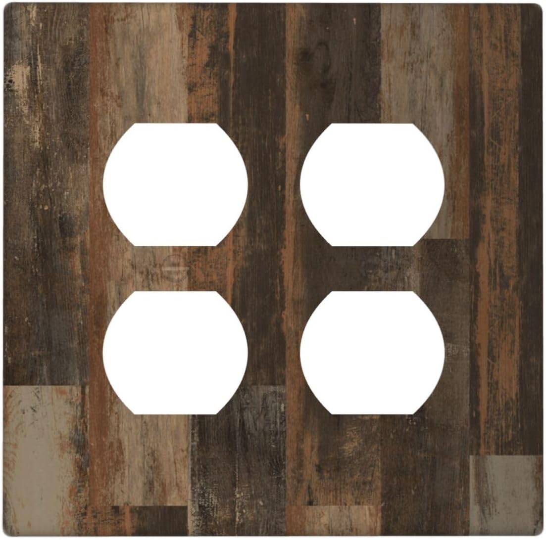 Rustic Brown Wood Grain Dark Oak Outlet Covers 2 Gang Double Duplex Decorative Light Switch Covers