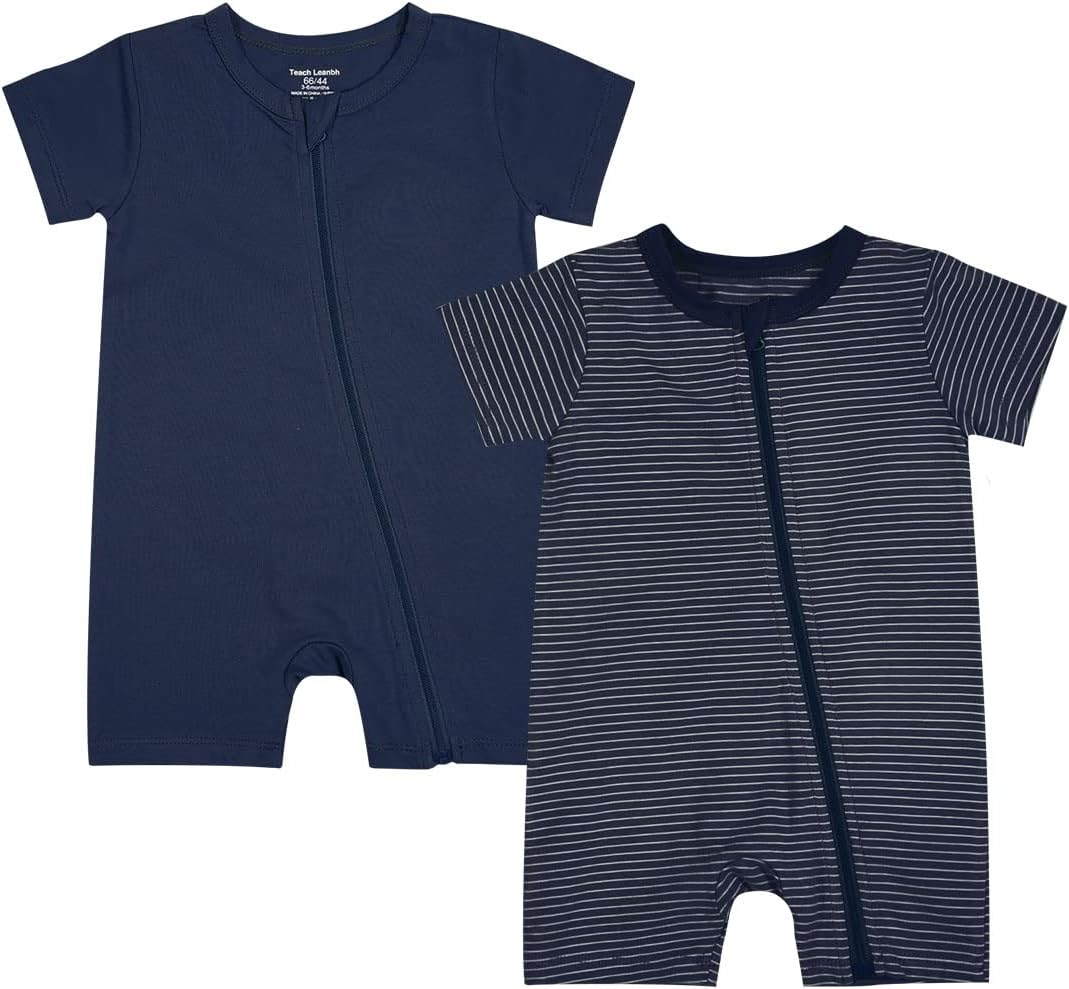 Teach Leanbh Baby Boys or Girls 2 Pack Pajamas Cotton Short Sleeve Zipper Romper Jumpsuits Sleep