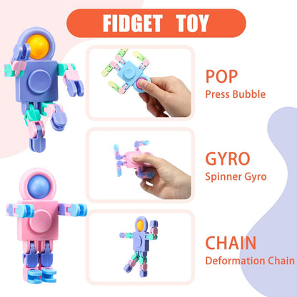 Hanaive 8 Pcs Robot Fidget Spinners Transformable Fingertip Gyro Chain Toy Fidget Sensory Toys
