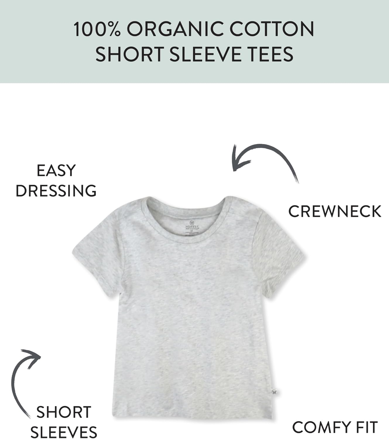 HonestBaby 10-Pack Short Sleeve T-shirts 100% Organic Cotton Baby, Toddler, Little Kids, Boys
