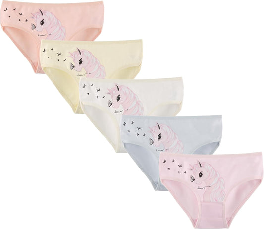 Donella Girls' Soft Cotton Underwear - Kids Bikini Brief Panties for Girls and Toddlers 5-Pack