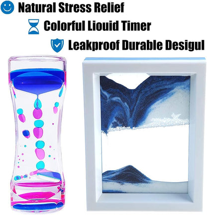 Liquid Motion Bubbler Timer and Moving Sand Art Picture 2 Pack Colorful Hourglass Liquid Bubbler