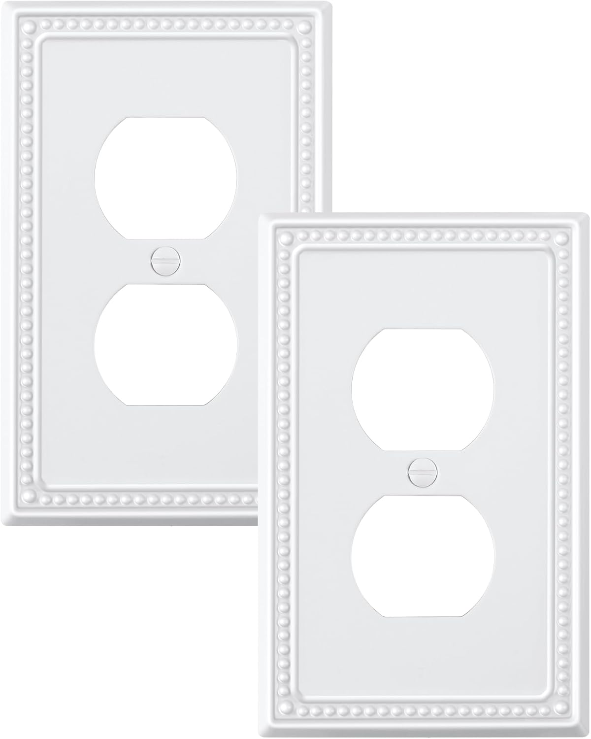 2-Pack Duplex Outlet Cover Plate, Pure White Metal Wall Plates for Electrical Outlets, 1 Gang