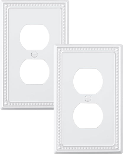 2-Pack Duplex Outlet Cover Plate, Pure White Metal Wall Plates for Electrical Outlets, 1 Gang