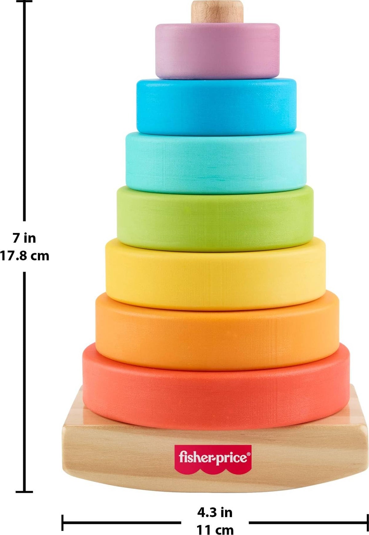 Fisher-Price Wood Toddler Toy Rock-a-Stack, 8-Piece Wooden Ring Stacking Activity for Fine Motor