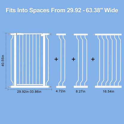 WAOWAO Extra Tall 40.55" Baby Gate 29.92-63.38" Wide Pressure Mounted Walk Through Swing Auto Close