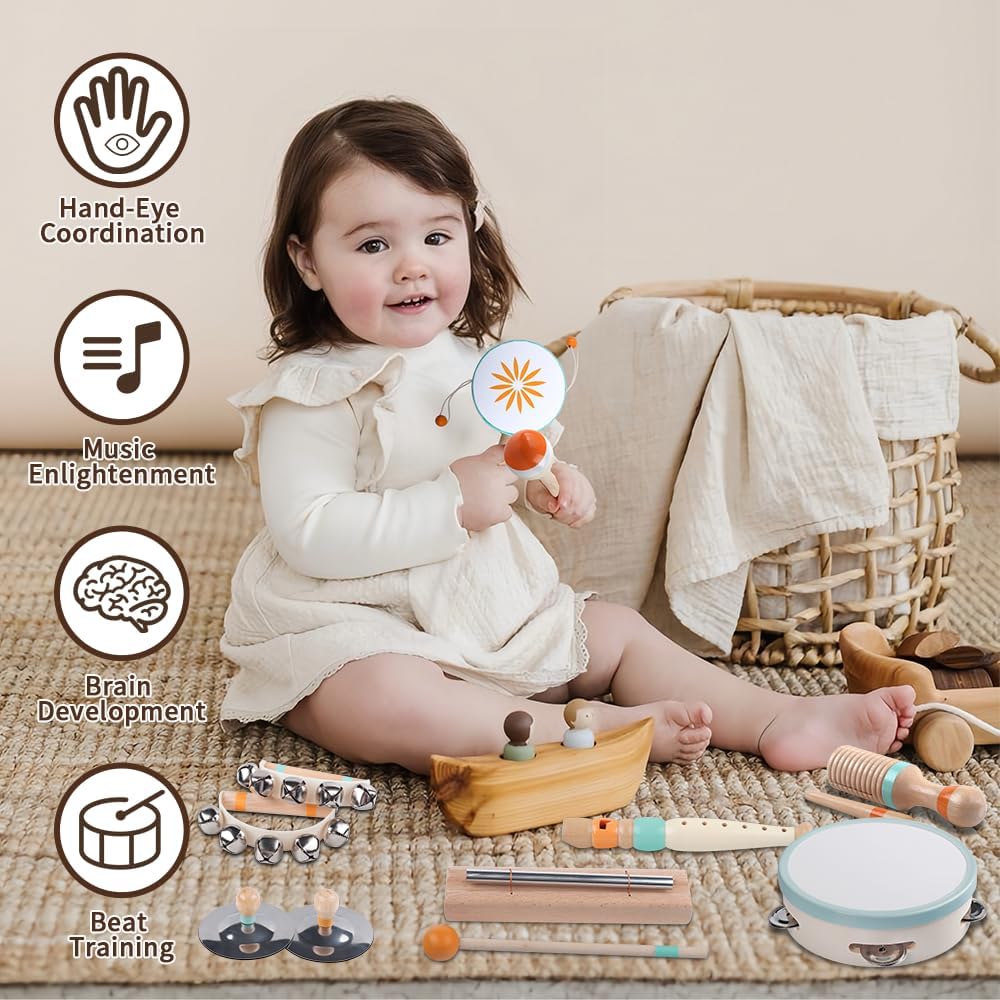 Toddlers Musical Instruments-Baby Montessori Wooden Musical Toys for Toddlers 1-3 Year Old,Kids