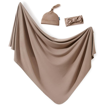 GRSSDER Newborn Swaddle Blanket, Ultra Soft Jersey Receiving Blanket with Matching Headband and