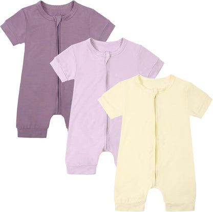 OPAWO Bamboo Baby Pajamas 3 Pack, Double Zipper Bamboo Sleepers for Baby Boy Girl Romper, Toddler