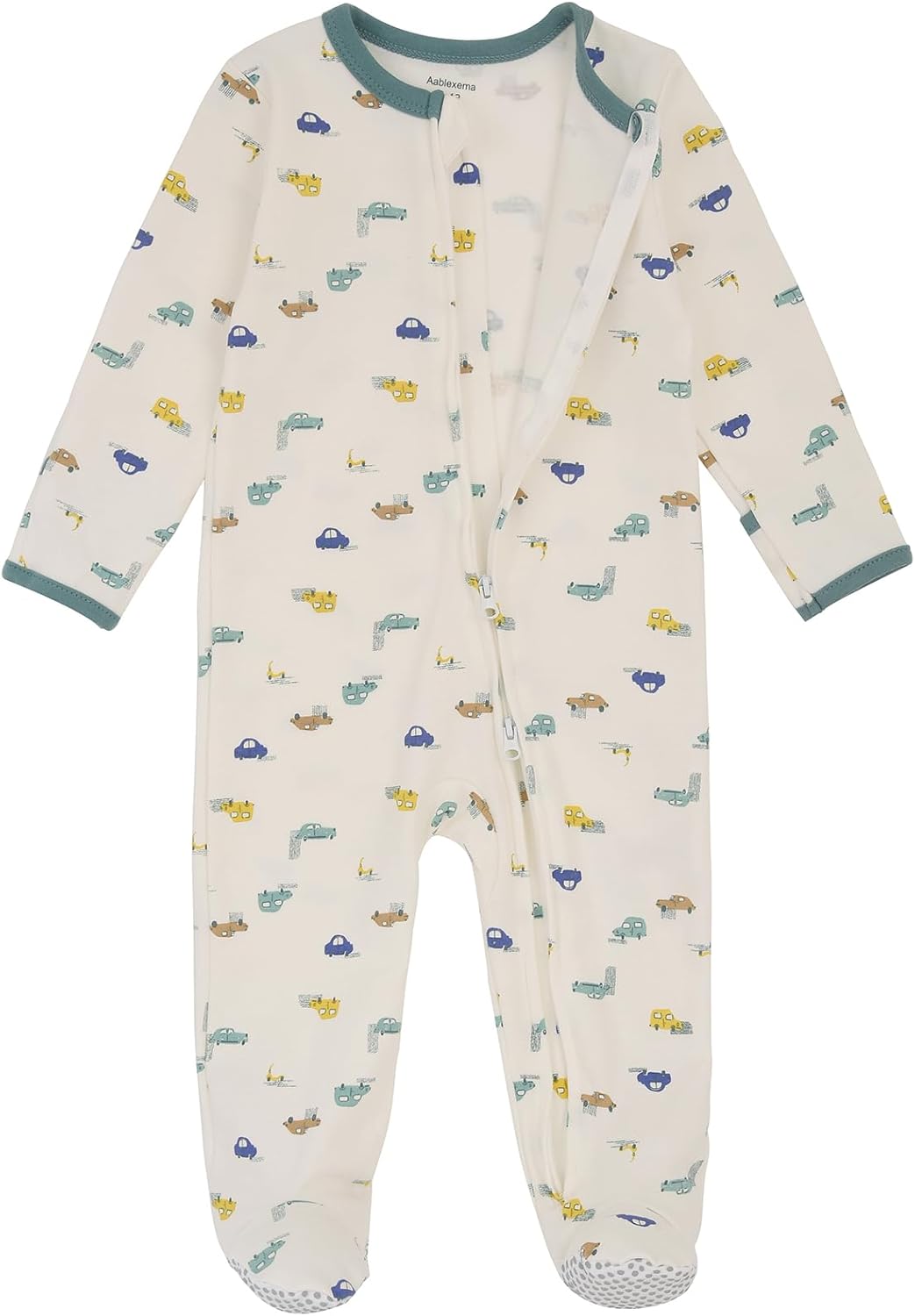 Aablexema Baby Footed Pajamas with Mitten Cuffs Zipper 4-Pack Infant Newborn Cotton Long Sleeve