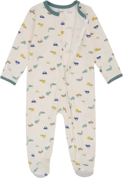Aablexema Baby Footed Pajamas with Mitten Cuffs Zipper 4-Pack Infant Newborn Cotton Long Sleeve