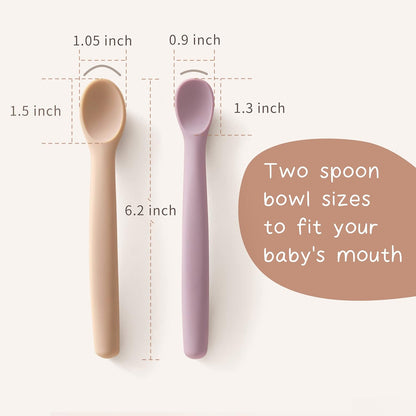 Moonkie Silicone Baby Spoons Set of 4, Two Sizes Feeding Spoon for First Stage 4+ Months, Baby