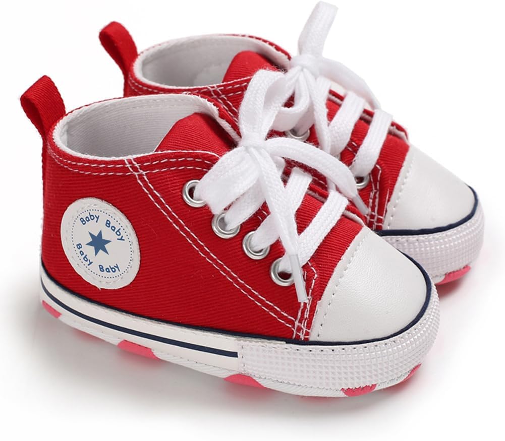 Unisex Baby Girls Boys Canvas High-top Shoes, Newborn Infant Anti-Slip Soft Sole Frist Walking