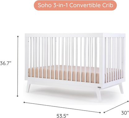 dadada Baby Soho 3-in-1 Convertible Wooden Crib to Toddler Bed - Made in Italy, GREENGUARD Gold