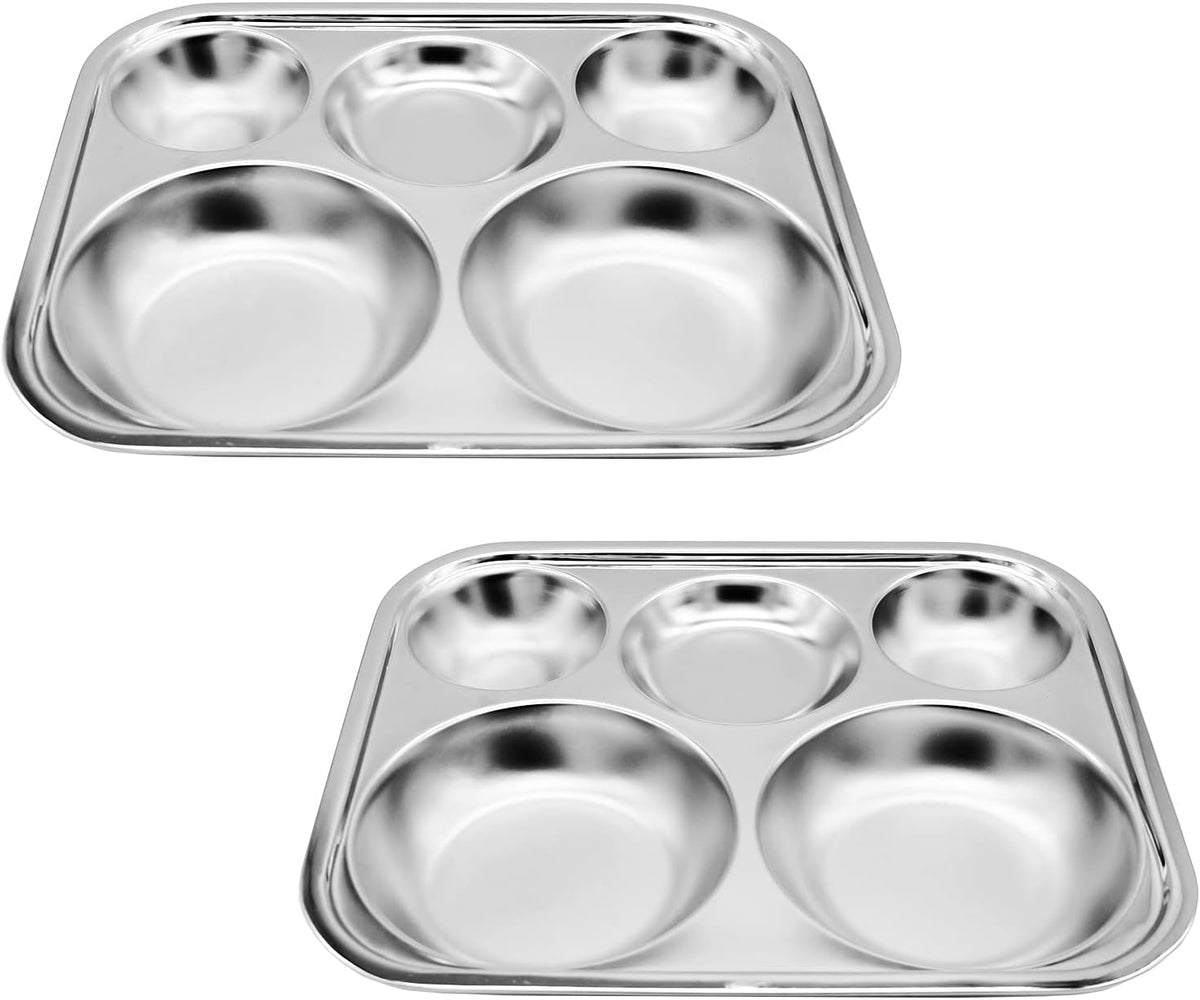 Korean Stainless Steel Divided Plates, Food Grade 304 Tray Large Size for Adults, Teens, Picky