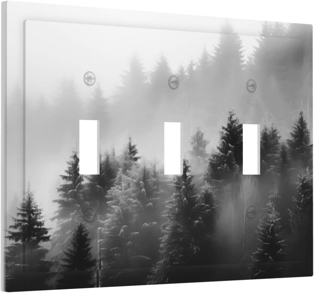 Foggy Forest Natural Scenery Retro Tree Pine Decorative Switch Plates 3 Gang Wall Plate Triple