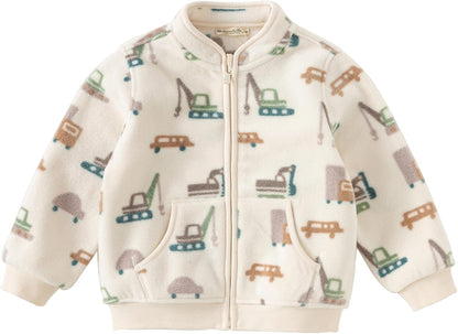 DAVE & BELLA Kids Printed Polar Fleece Jacket Toddler Baby Boys Girls Zip Up Long Sleeve Spring