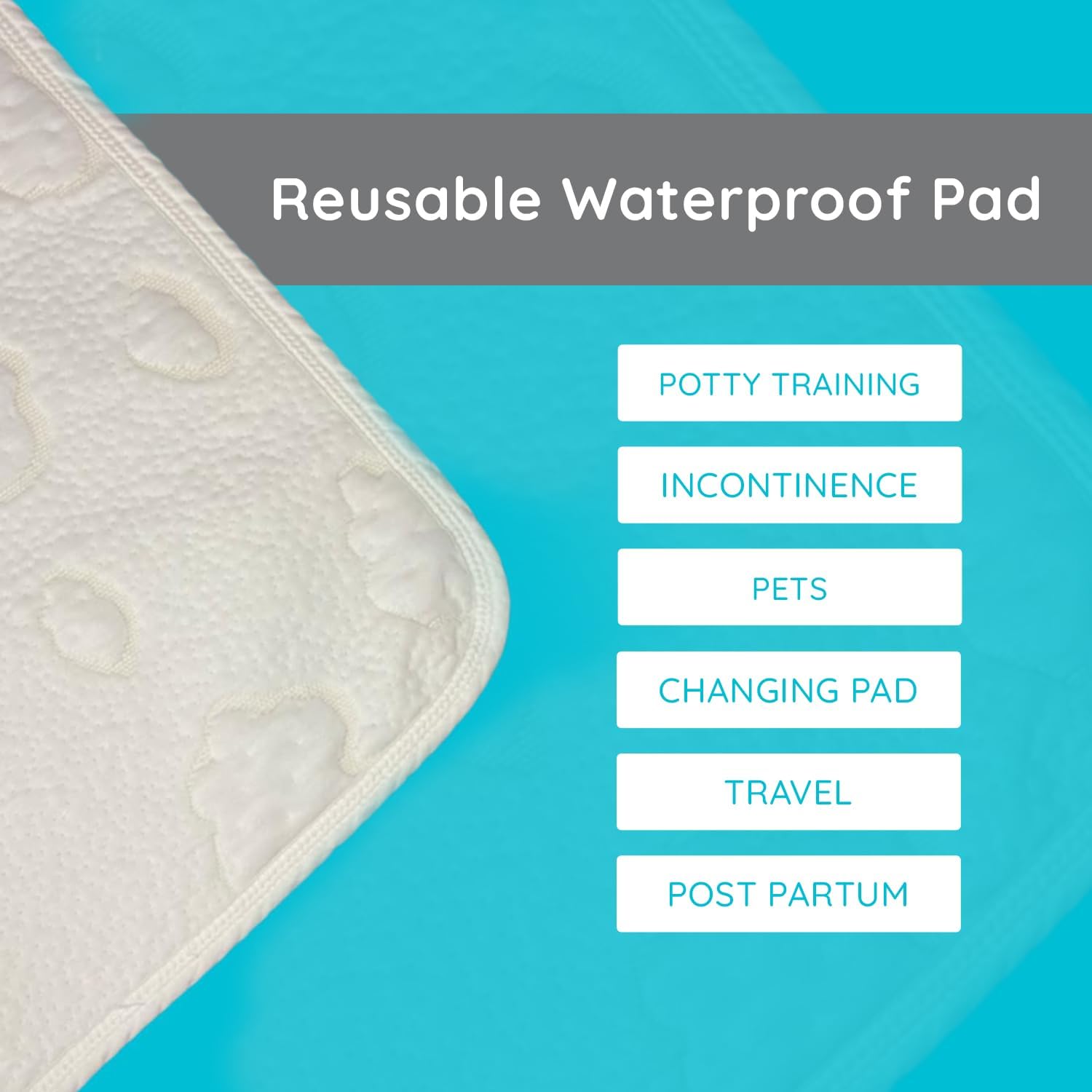 PUREgrace Tencel Waterproof Bed Pad - (36” x 24”) Washable and Reusable for Incontinence and Potty