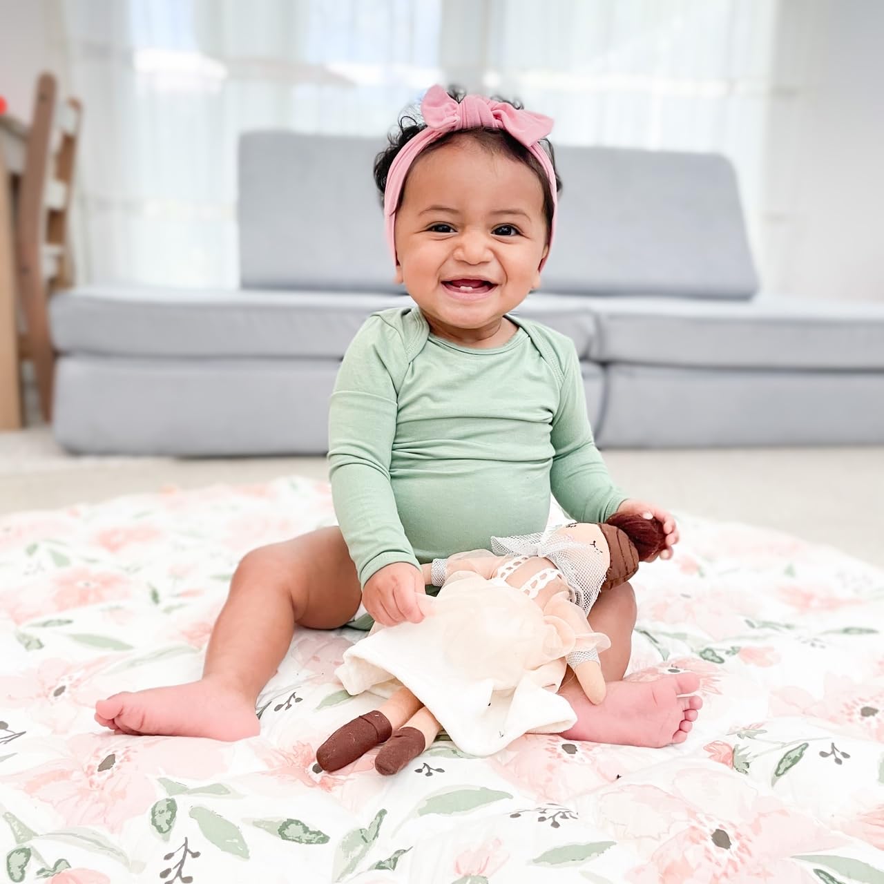Crane Baby Padded Floor Mat, Pink Floral Nursery Decor, Activity Mat, 40" x 40", Baby Tummy Time