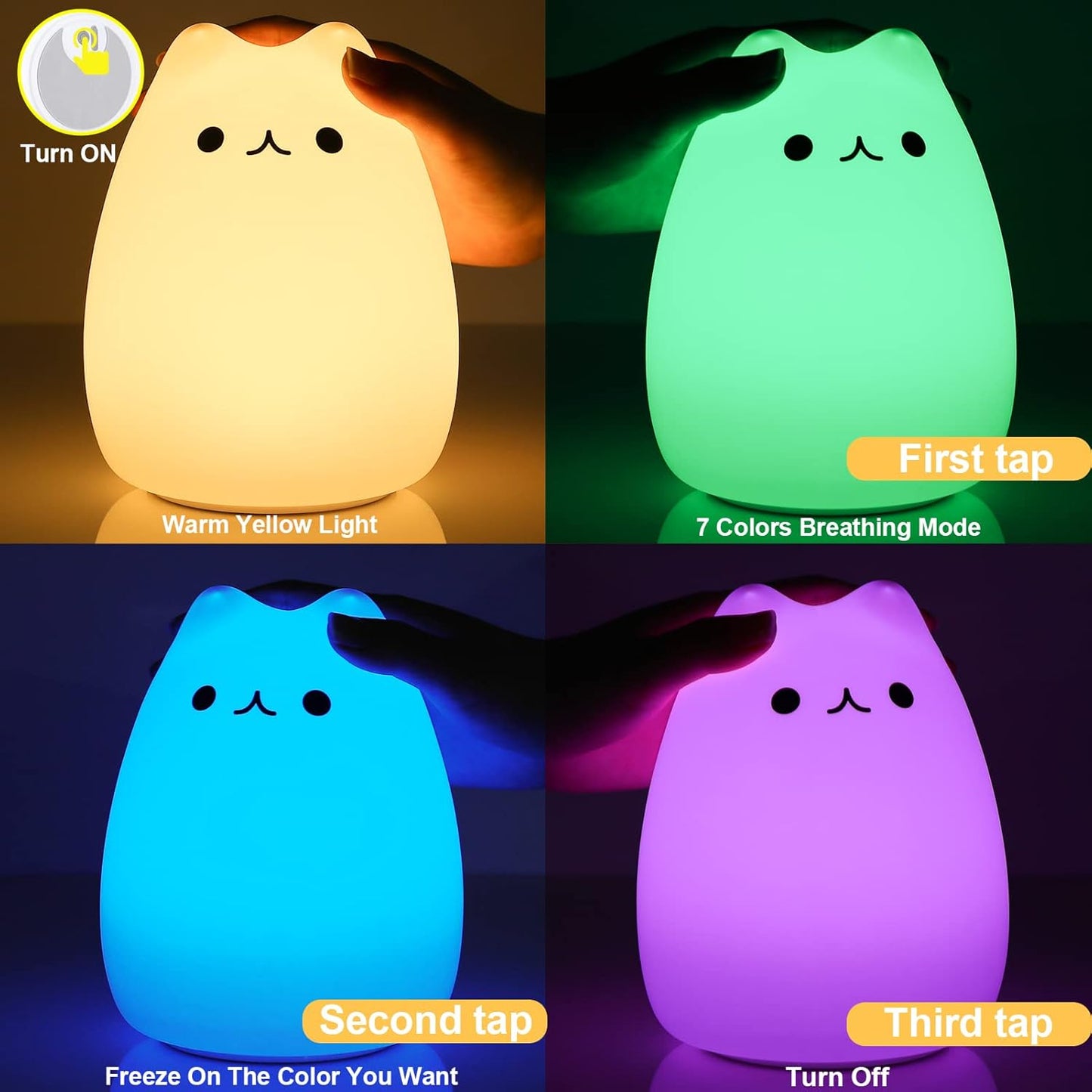 ZKLiLi cat Night Light, Cute Nursery Lights USB Rechargeable Cat Lamp Nightlight Birthday Christmas