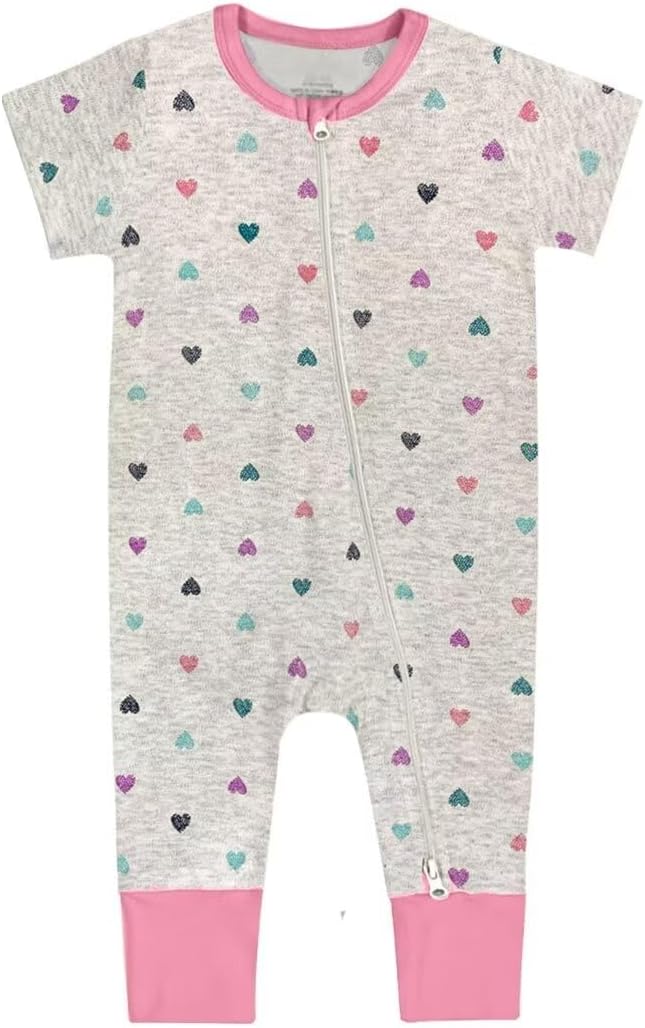 Teach Leanbh Toddler Baby Boys Girls Footless Pajamas Cotton 2 Way Zipper Printing Short Sleeve