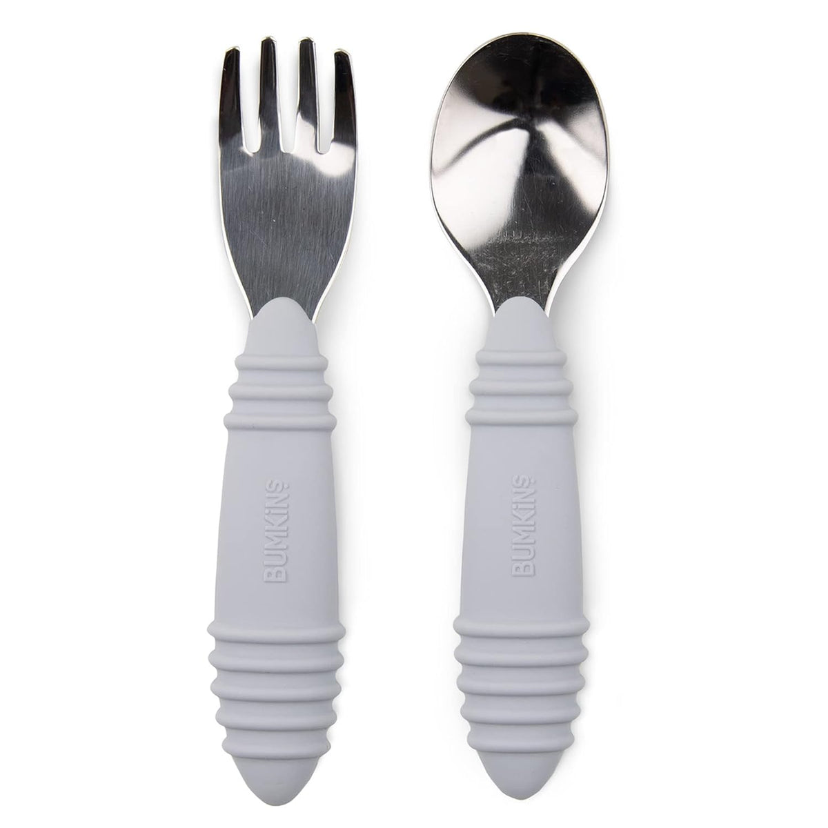 Bumkins Toddler Utensils, Kids Size Fork and Spoon Set, Silicone and Stainless-Steel Training