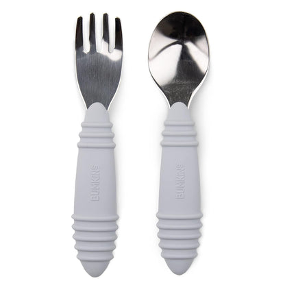 Bumkins Toddler Utensils, Kids Size Fork and Spoon Set, Silicone and Stainless-Steel Training