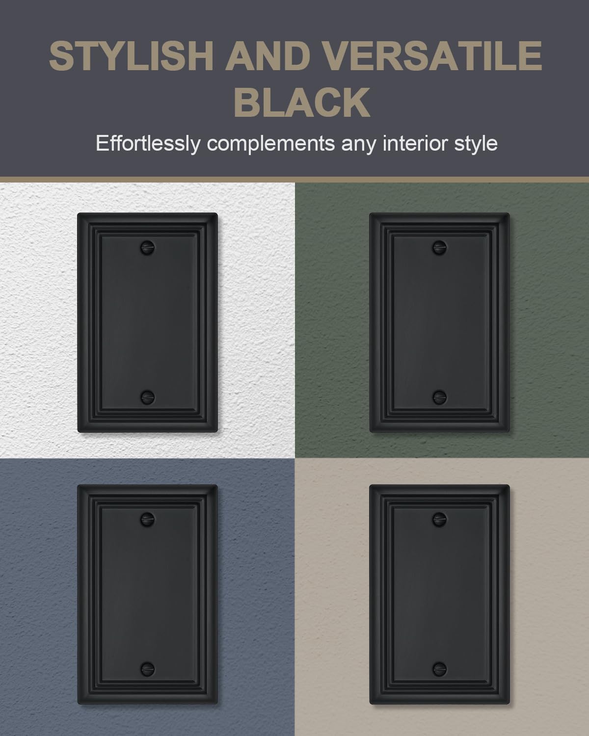 2-Pack Black Blank Wall Plates, No Device Blank Outlet Covers, Metal Electrical Covers for Unused
