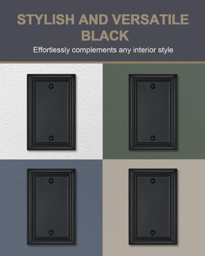 2-Pack Black Blank Wall Plates, No Device Blank Outlet Covers, Metal Electrical Covers for Unused