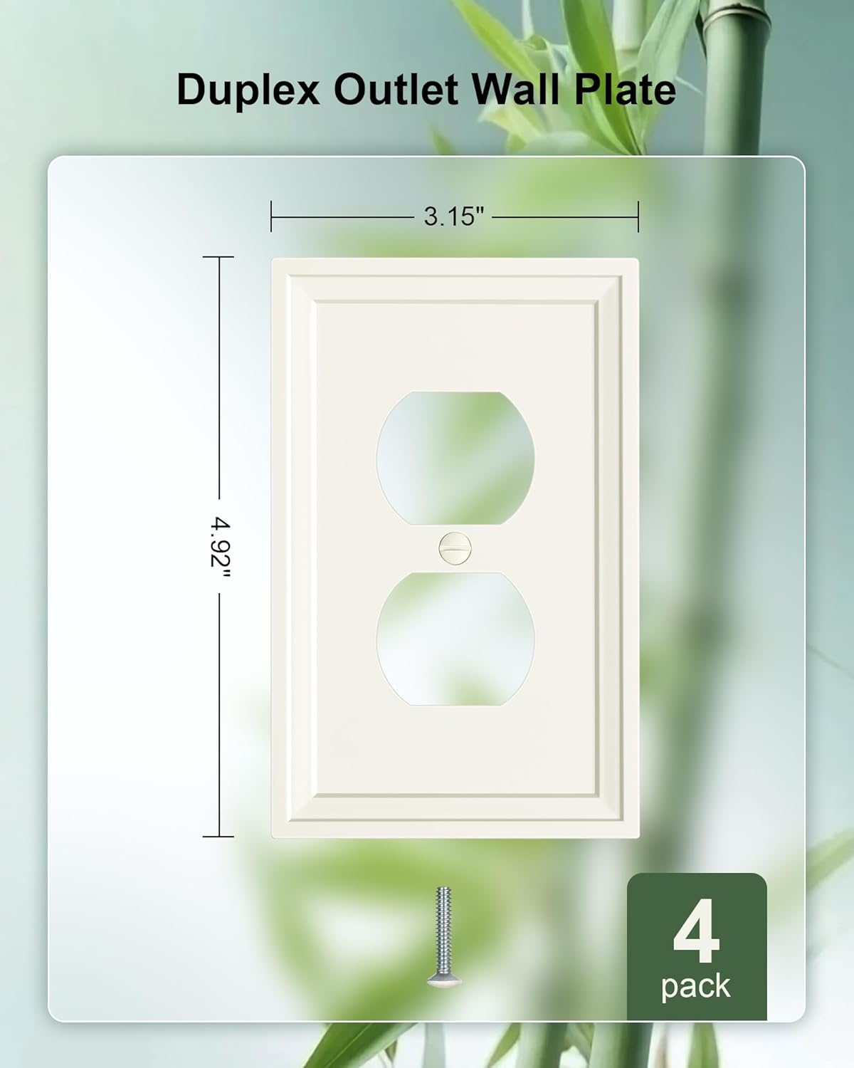 4-Pack Duplex Outlet Cover, Natural Bamboo Fiber Switch Plates and Outlet Covers, Light Almond